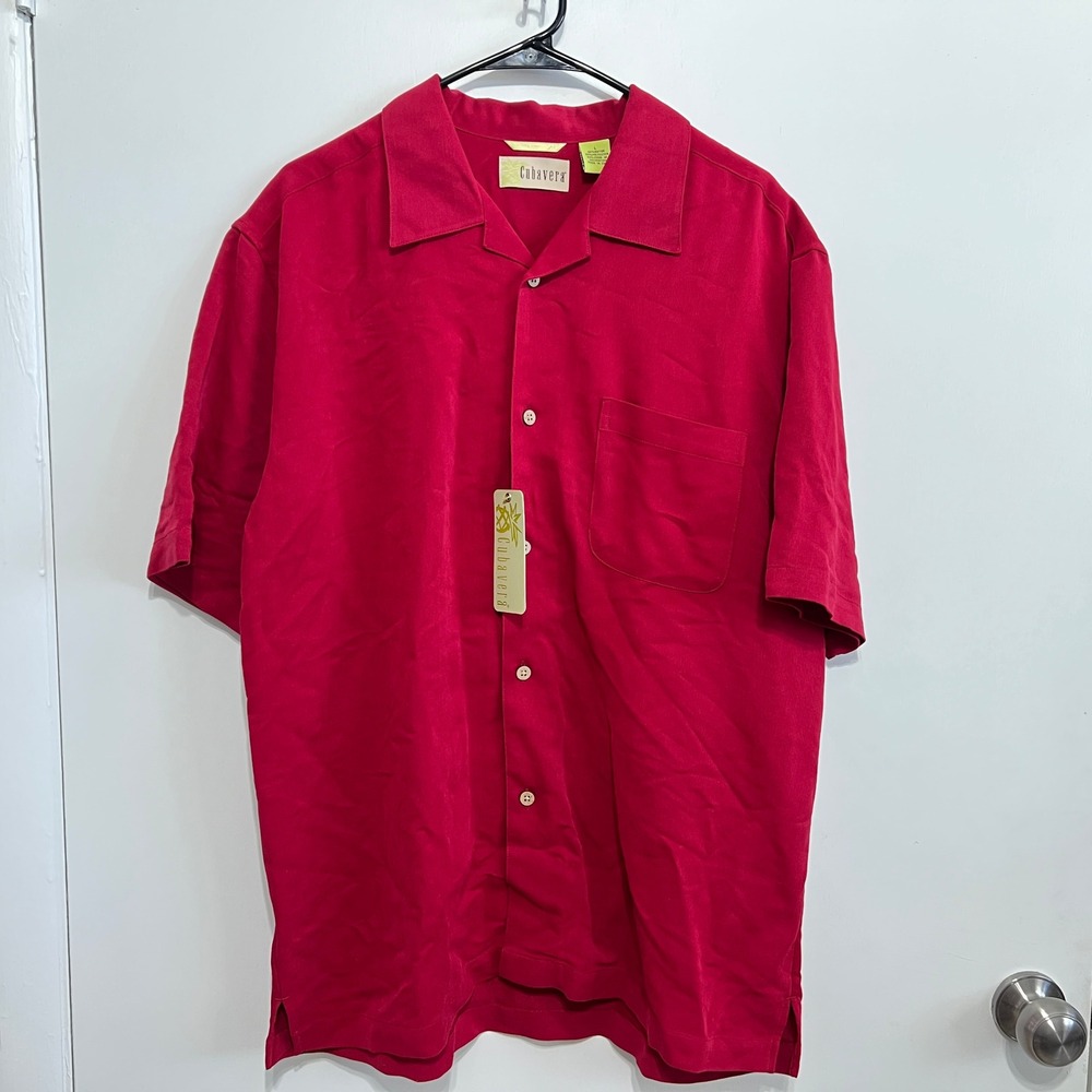 Cubavera Mens Short Sleeve Camp‎ Collar Shirt Size L Poker Red Rayon Blend